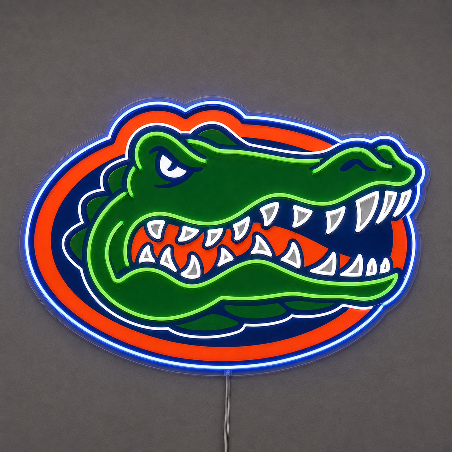 Florida Gators gator head LED neon sign in orange, blue and green