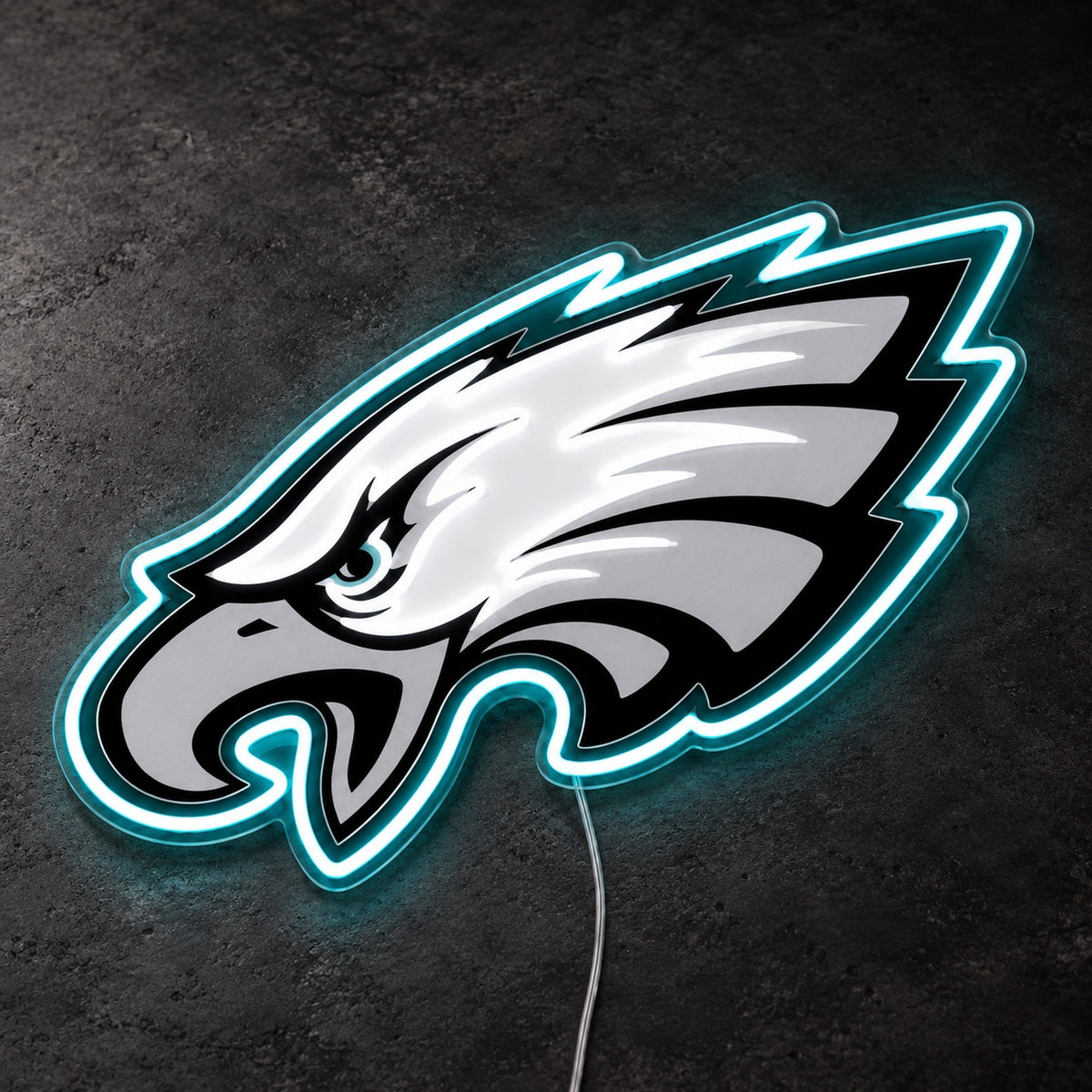 Philadelphia Eagles LED Neon Sign, featuring illuminated team logo on a dark background in dim lighting.