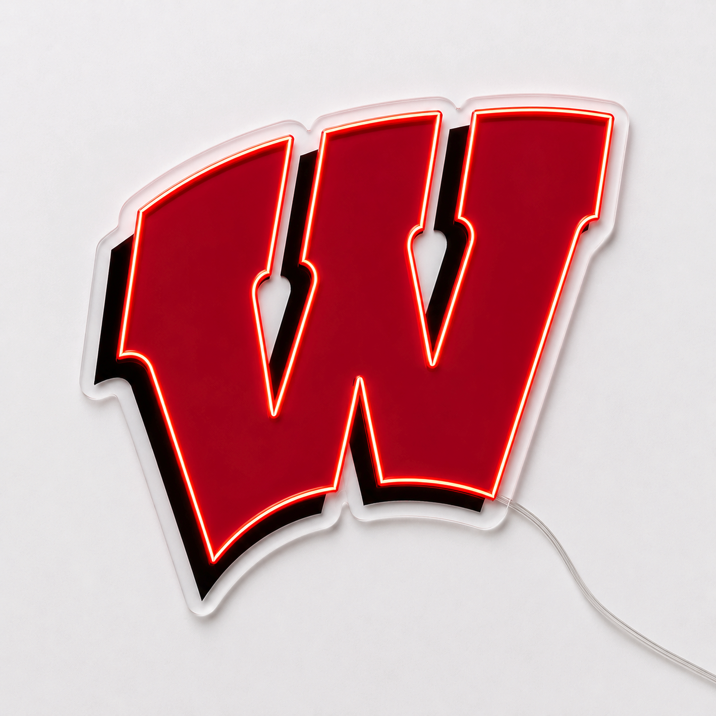 Wisconsin Badgers W logo LED neon sign in red and white