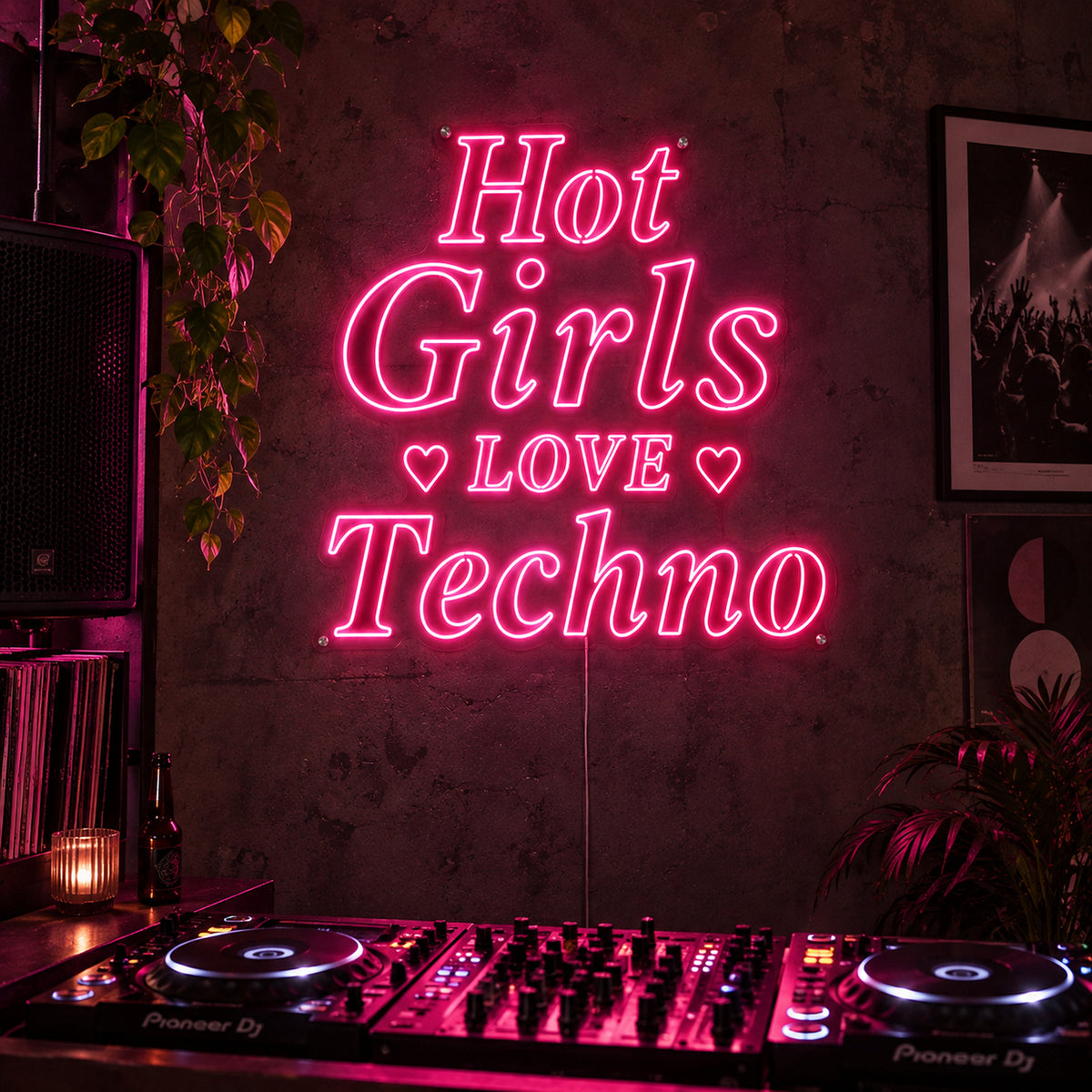Y2K Neon Signs collection featuring Hot Girls Love Techno neon sign