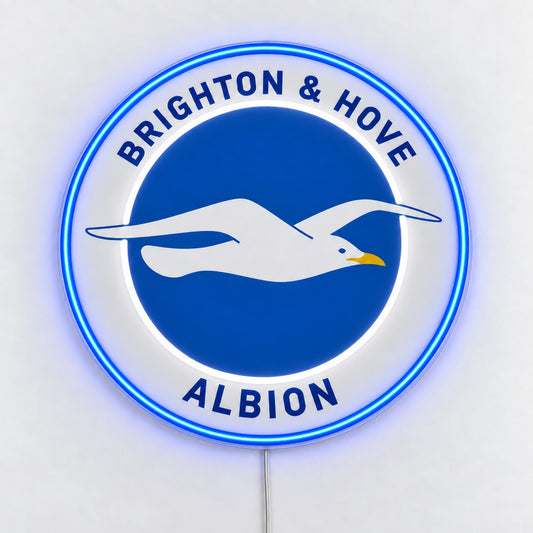 Brighton & Hove Albion LED Neon Sign, featuring team logo displayed on a light background.