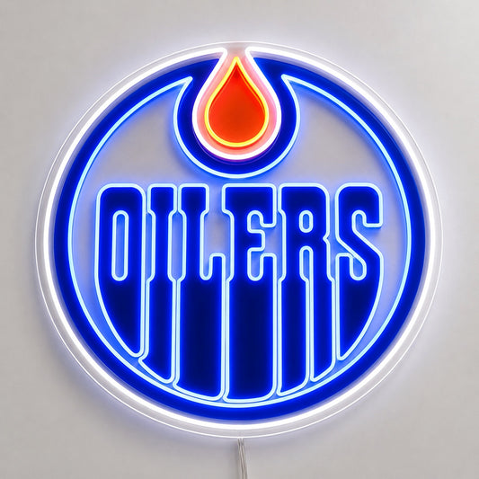 Edmonton Oilers LED neon sign in blue and orange