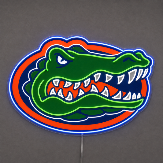 Florida Gators gator head LED neon sign in orange, blue and green