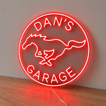 Red Ford Mustang personalised name neon sign on clear acrylic