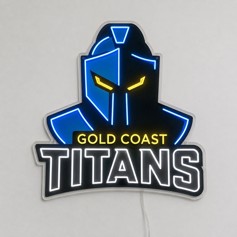 Gold Coast Titans LED Neon Sign, featuring team logo displayed on a light background.
