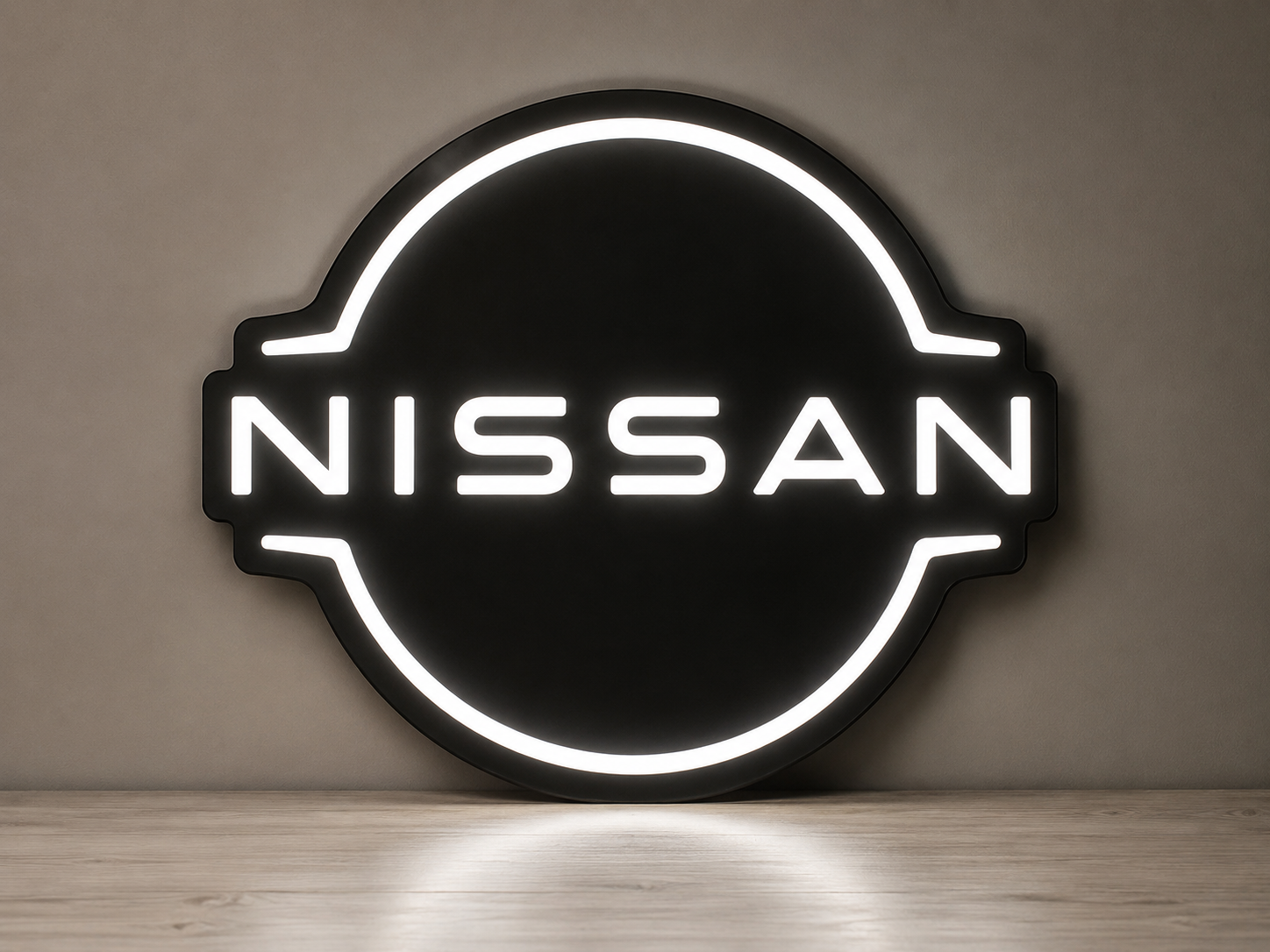 Nissan LED neon sign with white led neon and black acrylic backboard