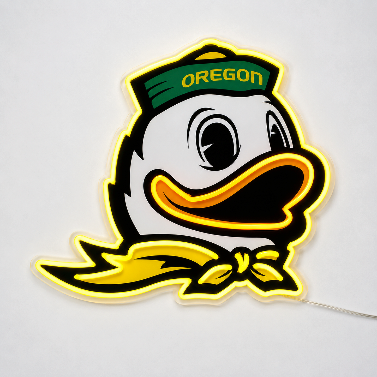 Oregon Ducks mascot logo LED neon sign in yellow and green