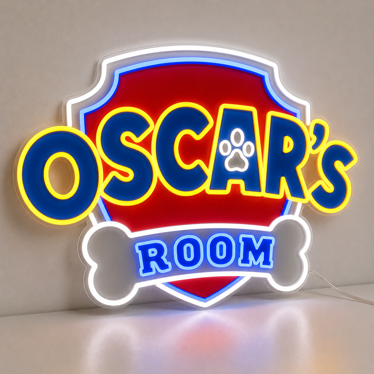 Paw Patrol custom name LED neon sign for a child's bedroom