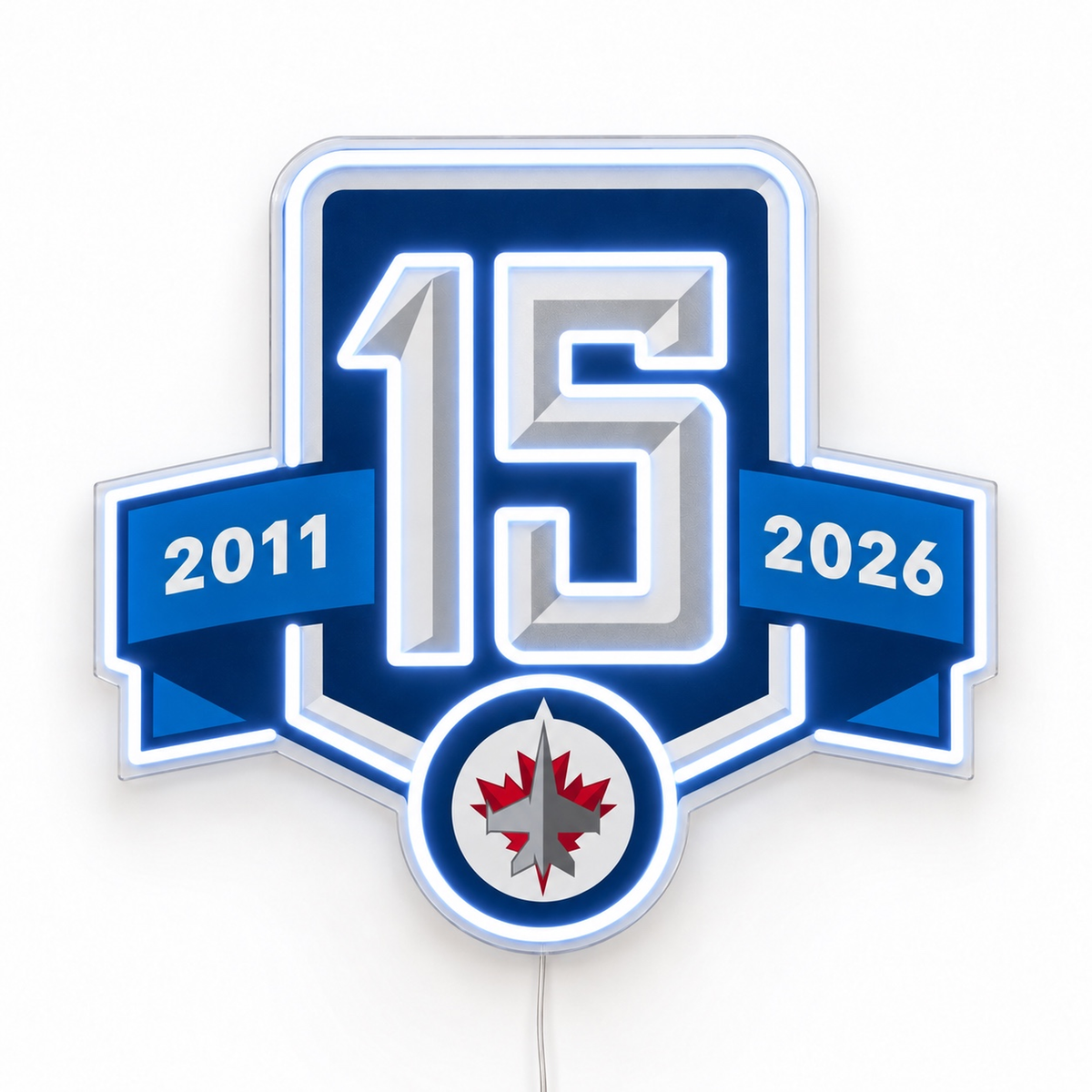 Winnipeg Jets 15th Anniversary LED neon sign in blue, white and red