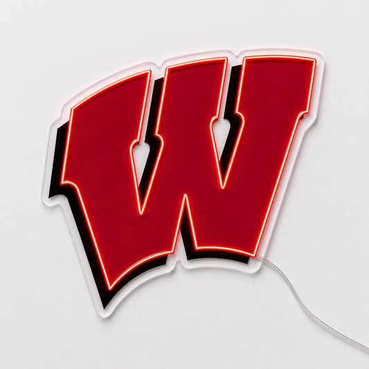 Wisconsin Badgers W logo LED neon sign in red and white
