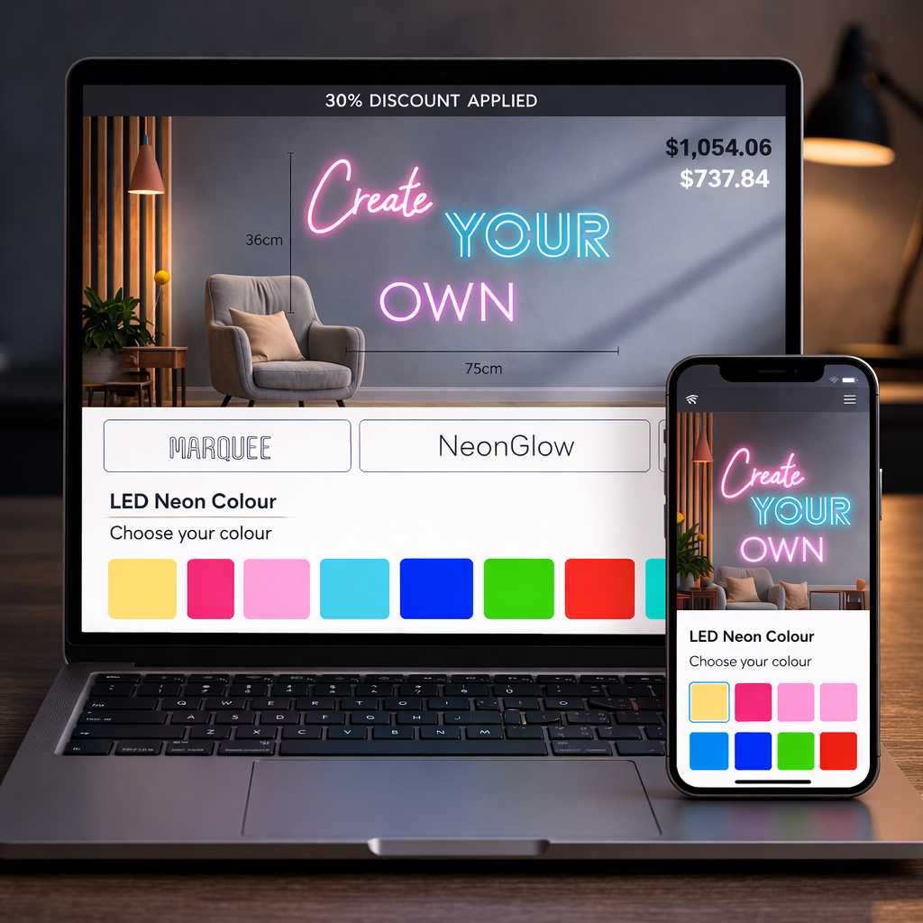 Custom text neon sign design options
