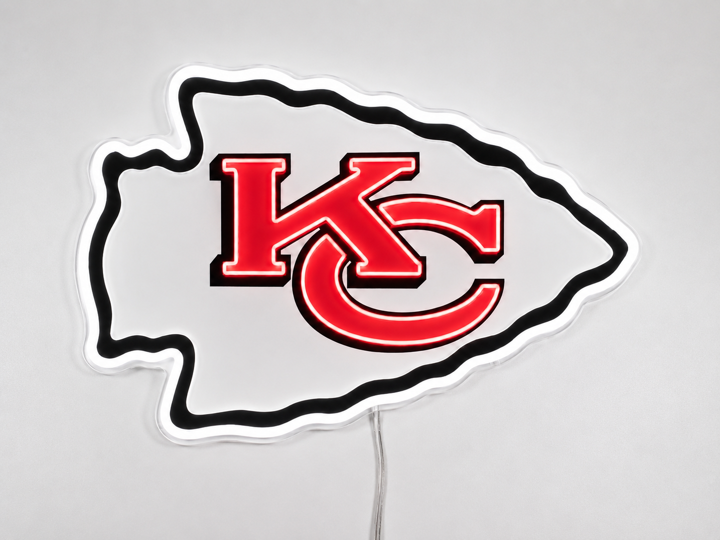 Kansas City Chiefs LED neon sign with arrowhead logo glowing red and white