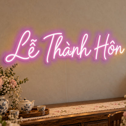 Lễ Thành Hôn Neon Sign in pink LED neon on clear acrylic, angled view