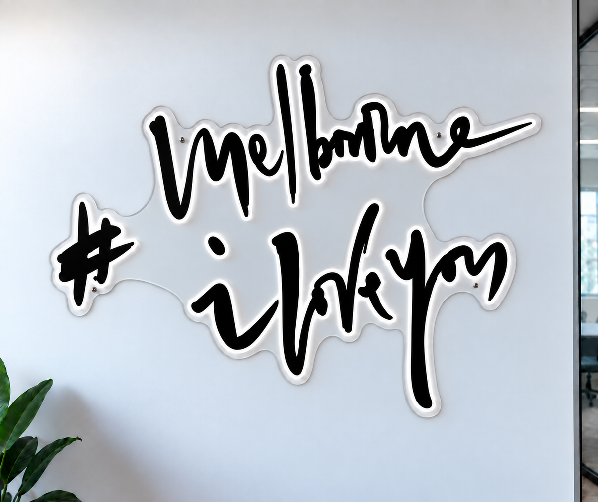 Melbourne Victory script logo with white illuminated edging, shown as custom sign inspiration for Williamstown.